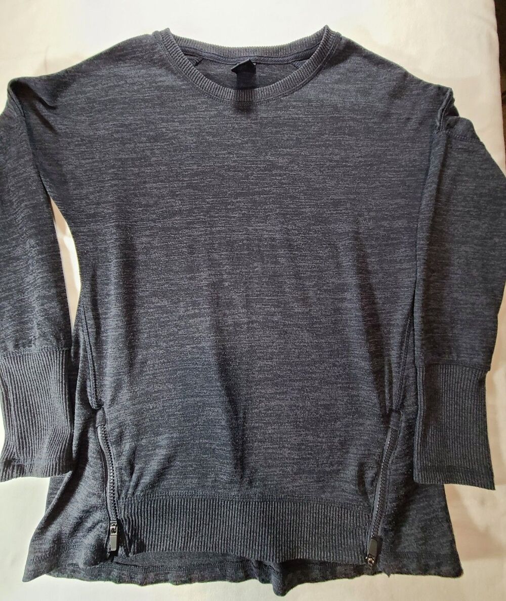 Active Life Tunic Sweater Large Heather Blue Stretch Knit Zip Accent Top
